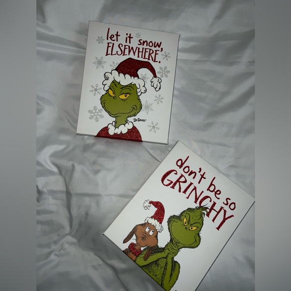 Hobby Lobby Holiday The Grinch Christmas Wall Canvas Decor Set Of 2